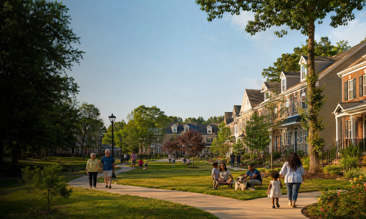 image showing families living in townhouses in a community